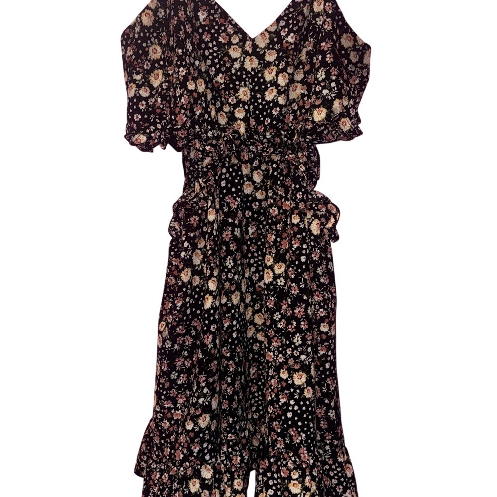 Privy Black Floral Peekaboo Waist Dress with Adjustable Straps